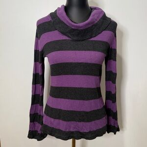 Elegant‎ Purple and Black Striped Women's Cowl Neck Sweater